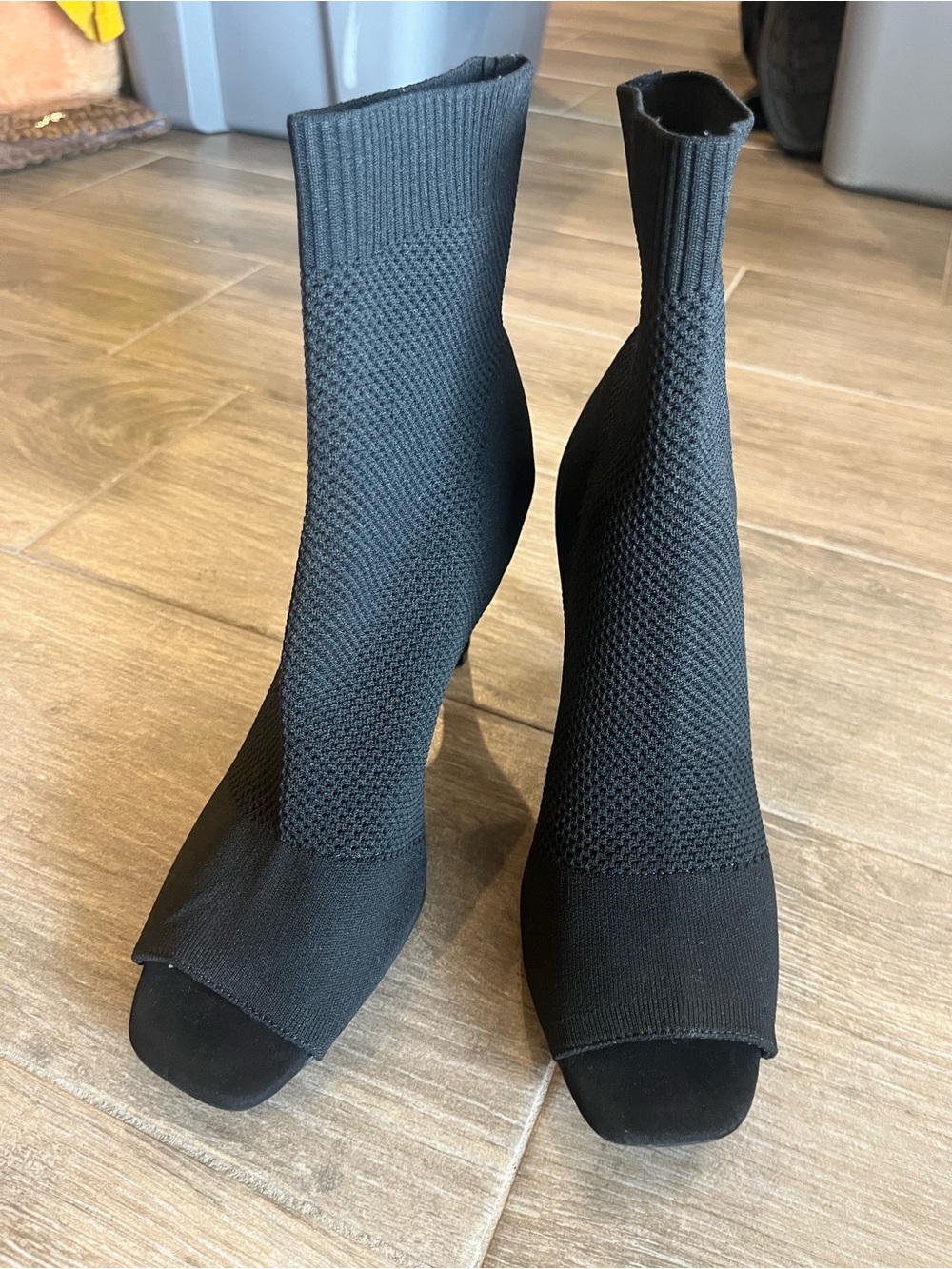 MIA Black Knit Peep-Toe Sock Booties